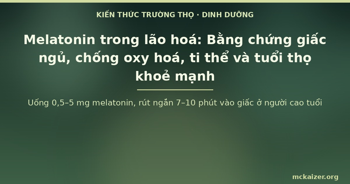 Uống 0,5–5 mg melatonin, rút ngắn 7–10 phút vào giấc ở người cao tuổi