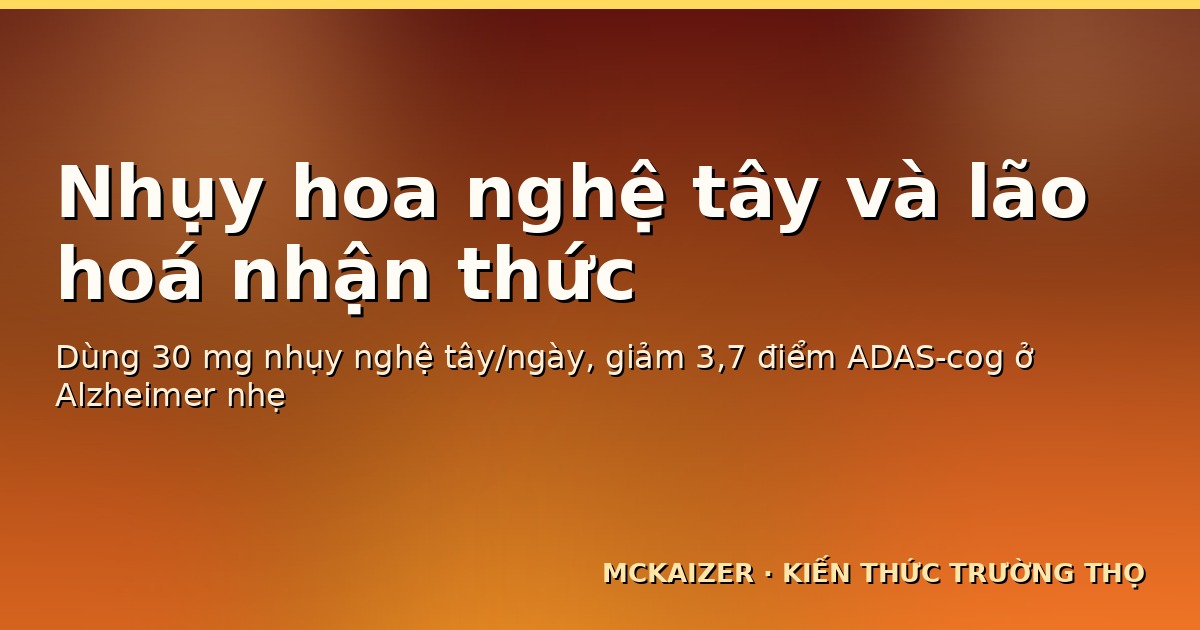 Nhụy hoa nghệ tây và lão hoá nhận thức — Dùng 30 mg nhụy nghệ tây/ngày, giảm 3,7 điểm ADAS-cog ở Alzheimer nhẹ