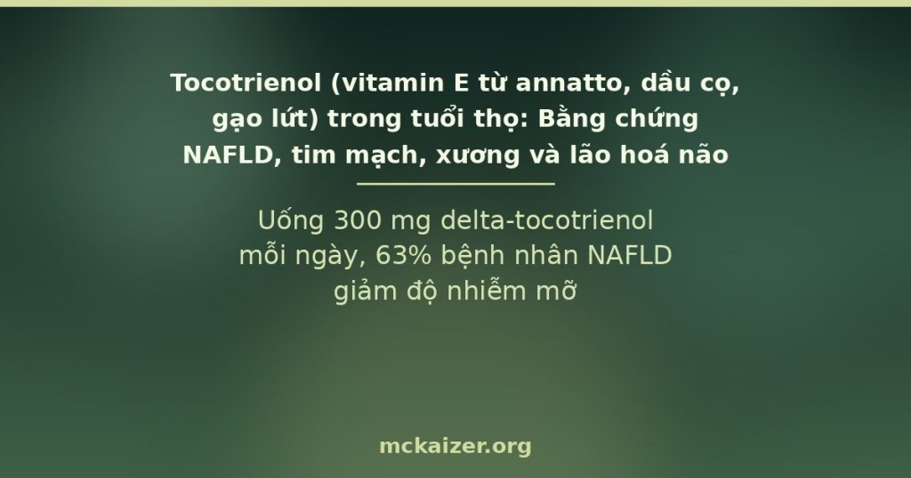 Tocotrienol (vitamin E từ annatto, dầu cọ, gạo lứt) trong tuổi thọ: Bằng chứng NAFLD, tim mạch, xương và lão hoá não