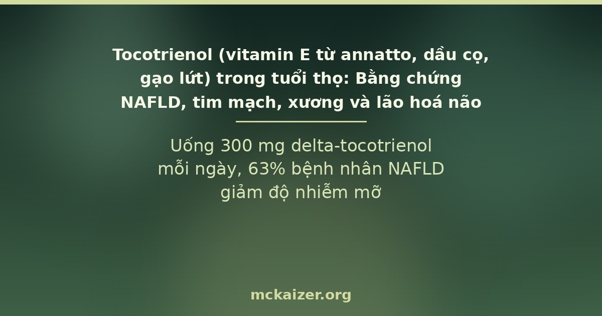 Tocotrienol (vitamin E từ annatto, dầu cọ, gạo lứt) trong tuổi thọ: Bằng chứng NAFLD, tim mạch, xương và lão hoá não