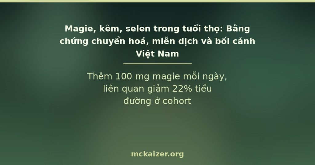 Thumbnail bài viết: Magie, kẽm, selen trong tuổi thọ: Bằng chứng chuyển hoá, miễn dịch và bối cảnh Việt Nam