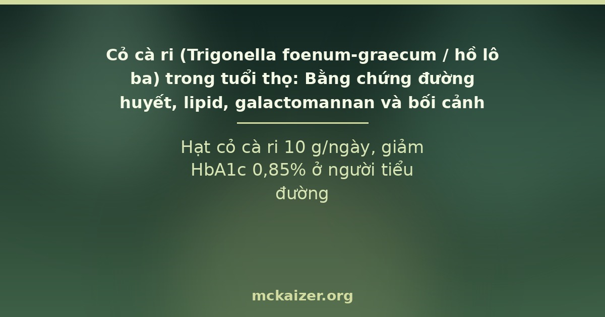 Hạt cỏ cà ri 10 g/ngày, giảm HbA1c 0,85% ở người tiểu đường