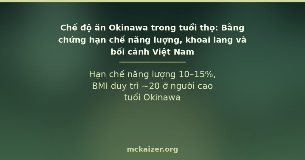 Hạn chế năng lượng 10–15%, BMI duy trì ~20 ở người cao tuổi Okinawa.