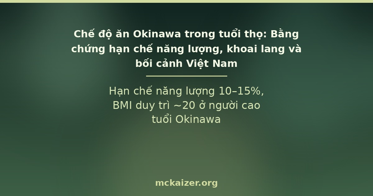 Hạn chế năng lượng 10–15%, BMI duy trì ~20 ở người cao tuổi Okinawa.