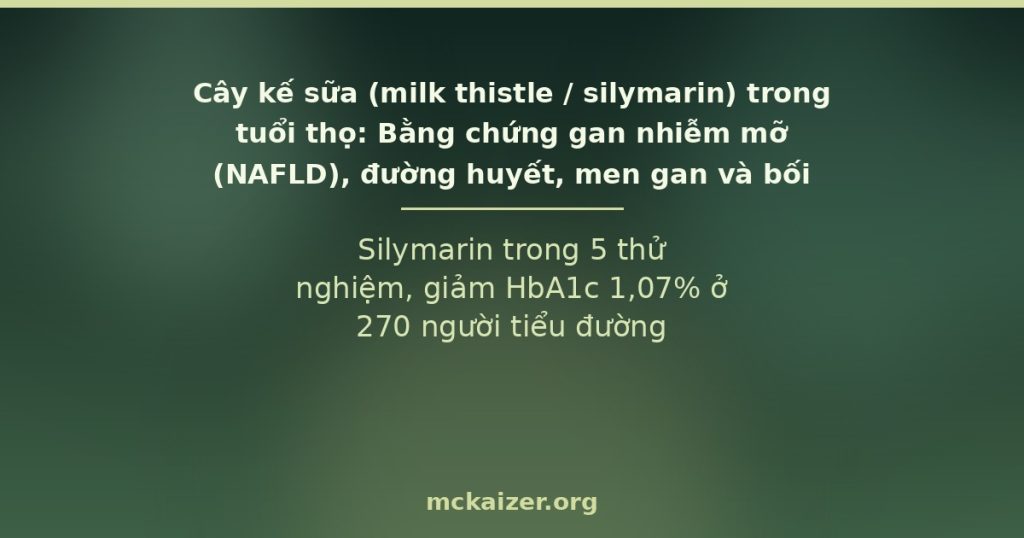 Silymarin trong 5 thử nghiệm, giảm HbA1c 1,07% ở 270 người tiểu đường type 2.