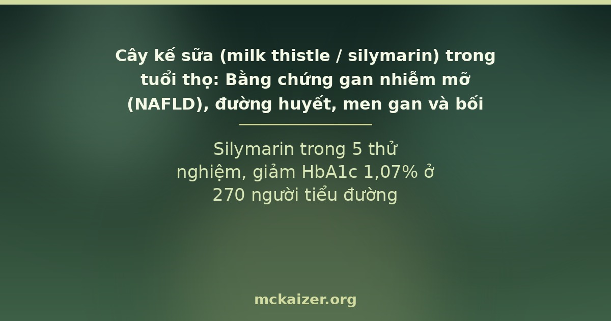 Silymarin trong 5 thử nghiệm, giảm HbA1c 1,07% ở 270 người tiểu đường type 2.