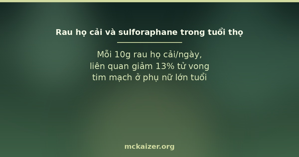 Mỗi 10g rau họ cải/ngày, liên quan giảm 13% tử vong tim mạch ở phụ nữ lớn tuổi