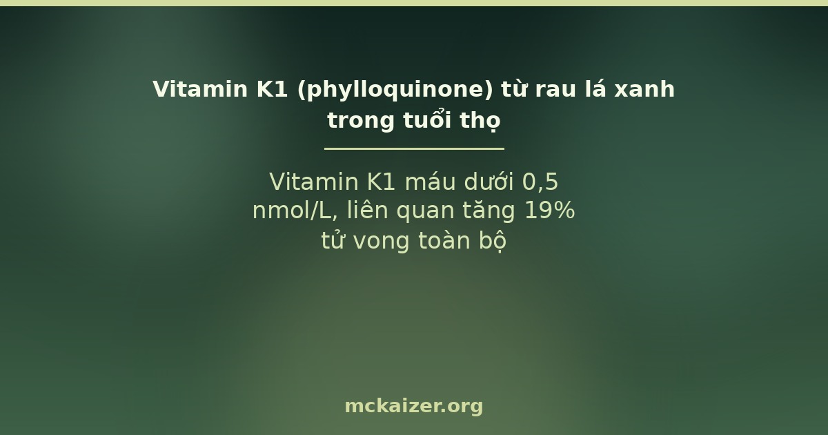 Vitamin K1 máu dưới 0,5 nmol/L, liên quan tăng 19% tử vong toàn bộ.