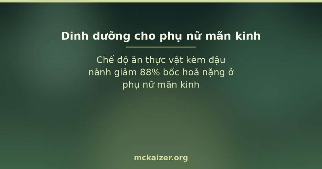 Chế độ ăn thực vật kèm đậu nành giảm 88% bốc hoả nặng ở phụ nữ mãn kinh