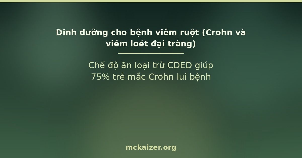 Dinh dưỡng cho bệnh viêm ruột (Crohn và viêm loét đại tràng) — Chế độ ăn loại trừ CDED giúp 75% trẻ mắc Crohn lui bệnh