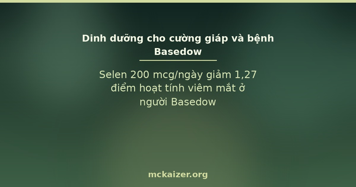 Selen 200 mcg/ngày giảm 1,27 điểm hoạt tính viêm mắt ở người Basedow