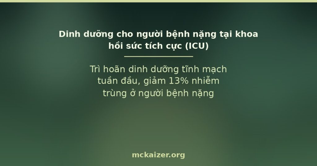 Trì hoãn dinh dưỡng tĩnh mạch tuần đầu, giảm 13% nhiễm trùng ở người bệnh nặng