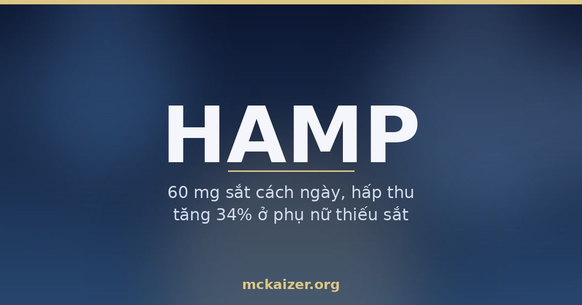 Gen HAMP — hepcidin, cái van kiểm soát hấp thu sắt: 60 mg sắt cách ngày, hấp thu tăng 34% ở phụ nữ thiếu sắt